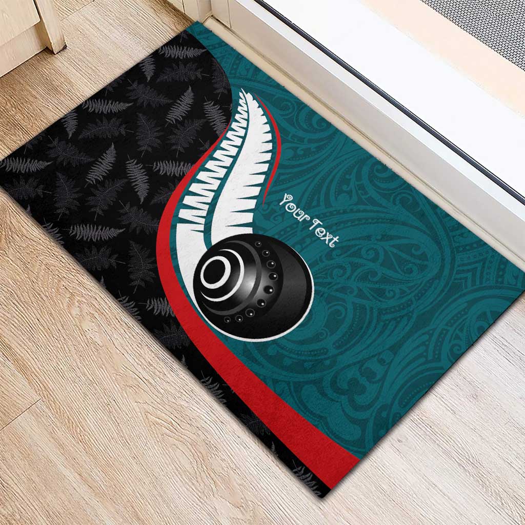 Personalised Aotearoa Lawn Bowls Rubber Doormat Maori and Silver Fern Sporty Style Teal Color LT03 - Polynesian Pride