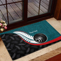 Personalised Aotearoa Lawn Bowls Rubber Doormat Maori and Silver Fern Sporty Style Teal Color LT03 - Polynesian Pride