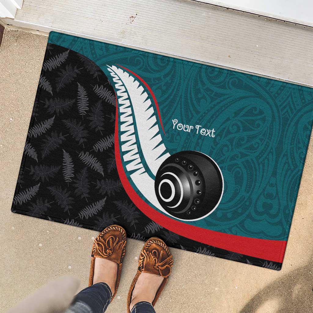 Personalised Aotearoa Lawn Bowls Rubber Doormat Maori and Silver Fern Sporty Style Teal Color LT03 - Polynesian Pride