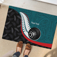 Personalised Aotearoa Lawn Bowls Rubber Doormat Maori and Silver Fern Sporty Style Teal Color LT03 - Polynesian Pride