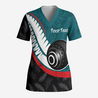 Personalised Aotearoa Lawn Bowls Scrub Top Maori and Silver Fern Sporty Style Teal Color LT03 Adult Teal - Polynesian Pride