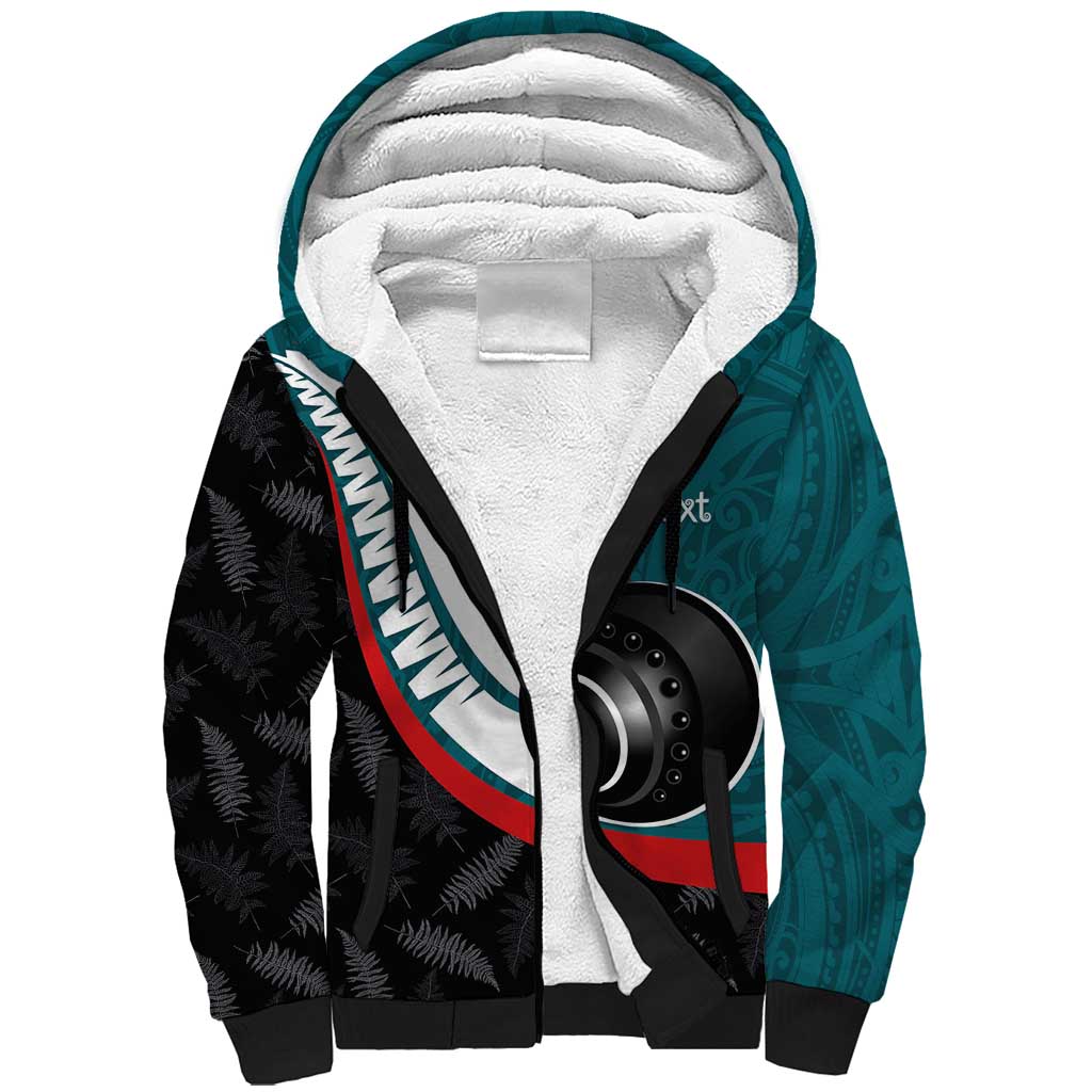 Personalised Aotearoa Lawn Bowls Sherpa Hoodie Maori and Silver Fern Sporty Style Teal Color LT03 Unisex Teal - Polynesian Pride