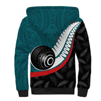 Personalised Aotearoa Lawn Bowls Sherpa Hoodie Maori and Silver Fern Sporty Style Teal Color LT03 - Polynesian Pride