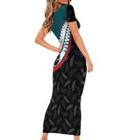 Personalised Aotearoa Lawn Bowls Short Sleeve Bodycon Dress Maori and Silver Fern Sporty Style Teal Color LT03 - Polynesian Pride