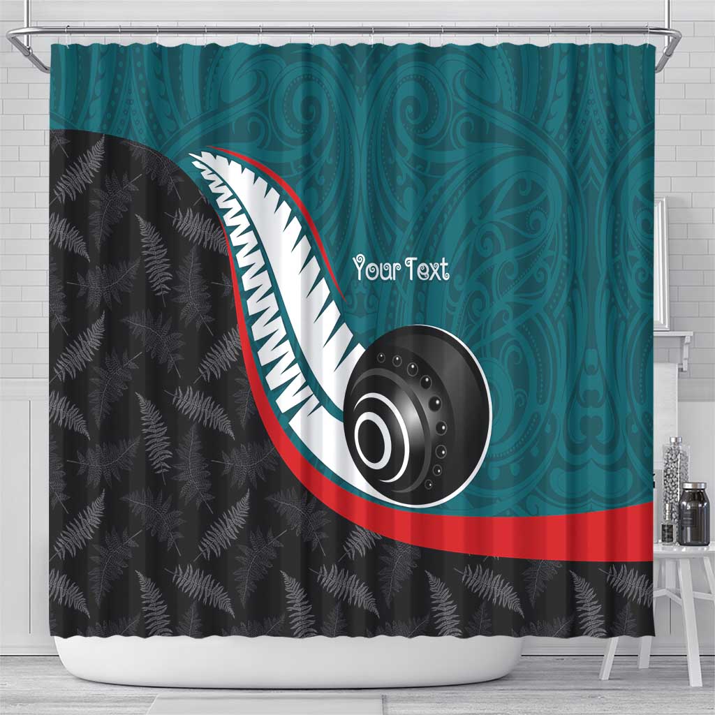 Personalised Aotearoa Lawn Bowls Shower Curtain Maori and Silver Fern Sporty Style Teal Color LT03 - Polynesian Pride