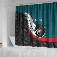 Personalised Aotearoa Lawn Bowls Shower Curtain Maori and Silver Fern Sporty Style Teal Color LT03 - Polynesian Pride
