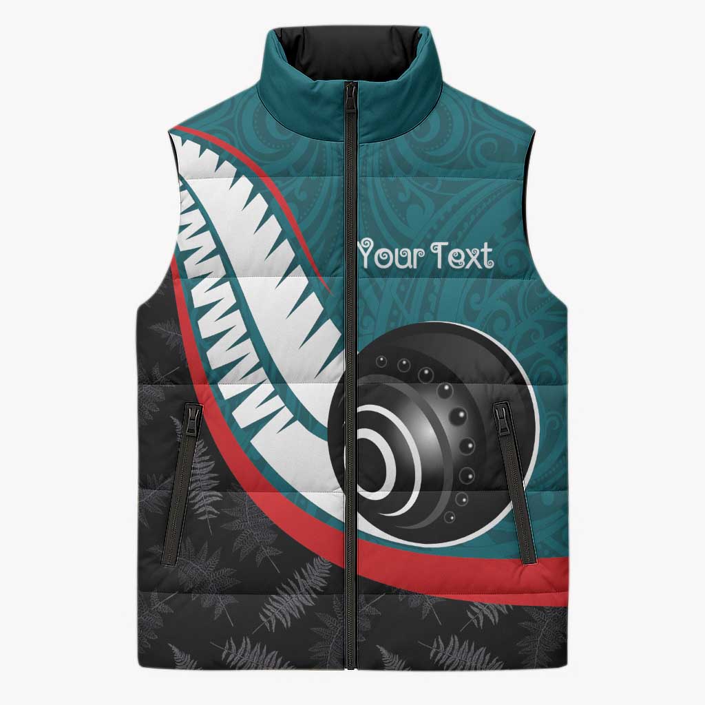 Personalised Aotearoa Lawn Bowls Sleeveless Puffer Jacket Maori and Silver Fern Sporty Style Teal Color LT03 Unisex Teal - Polynesian Pride