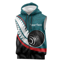 Personalised Aotearoa Lawn Bowls Sleeveless Zip Hoodie Maori and Silver Fern Sporty Style Teal Color LT03 Teal - Polynesian Pride