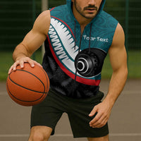 Personalised Aotearoa Lawn Bowls Sleeveless Zip Hoodie Maori and Silver Fern Sporty Style Teal Color LT03 - Polynesian Pride