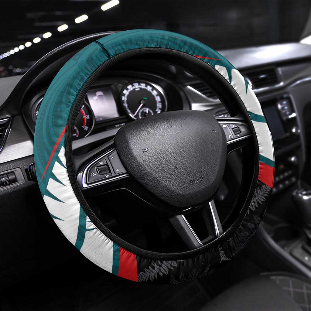 Aotearoa Lawn Bowls Steering Wheel Cover Maori and Silver Fern Sporty Style Teal Color LT03 Universal Fit Teal - Polynesian Pride