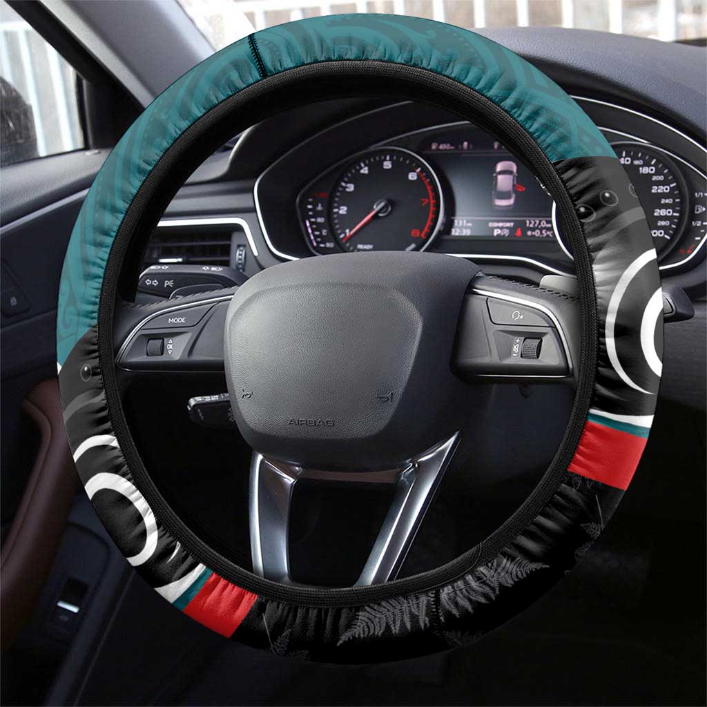 Aotearoa Lawn Bowls Steering Wheel Cover Maori and Silver Fern Sporty Style Teal Color LT03 - Polynesian Pride