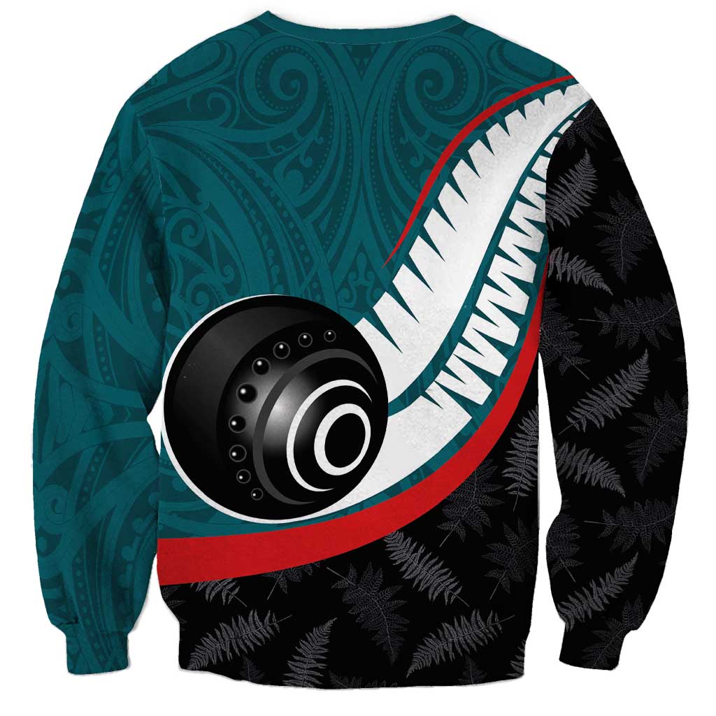 Personalised Aotearoa Lawn Bowls Sweatshirt Maori and Silver Fern Sporty Style Teal Color LT03 - Polynesian Pride