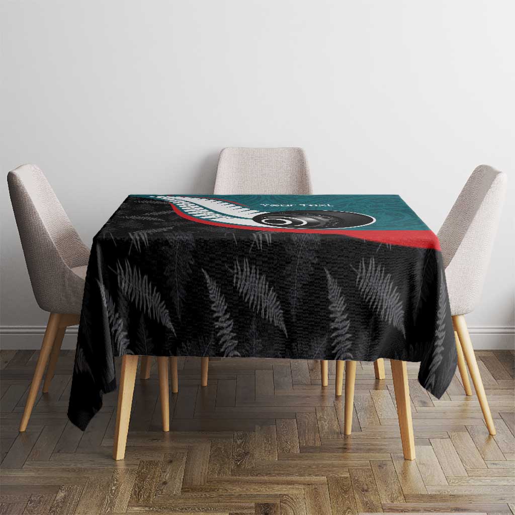 Personalised Aotearoa Lawn Bowls Tablecloth Maori and Silver Fern Sporty Style Teal Color - Polynesian Pride