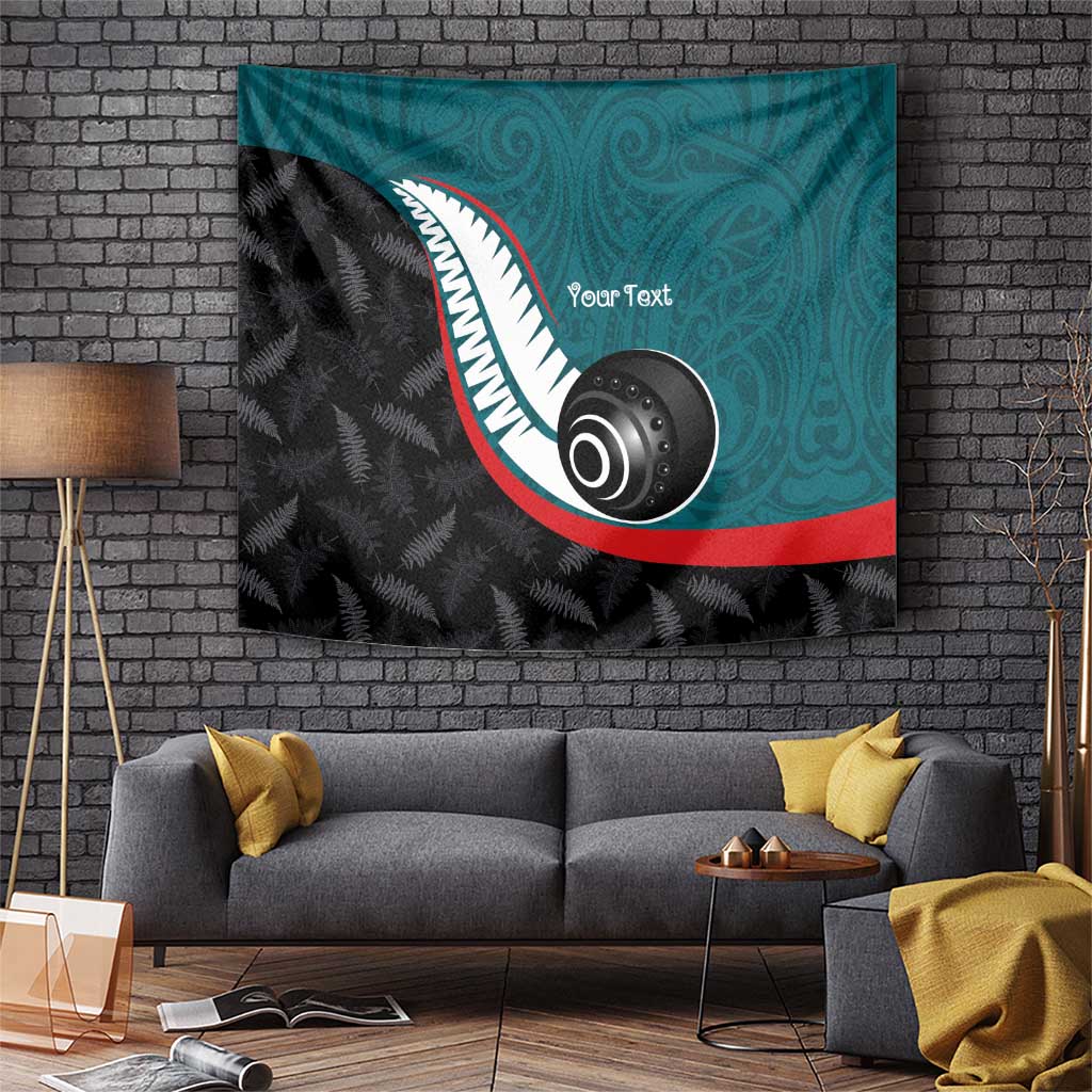 Personalised Aotearoa Lawn Bowls Tapestry Maori and Silver Fern Sporty Style Teal Color LT03 Teal - Polynesian Pride