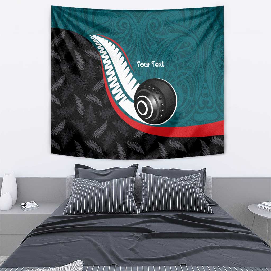 Personalised Aotearoa Lawn Bowls Tapestry Maori and Silver Fern Sporty Style Teal Color LT03 - Polynesian Pride