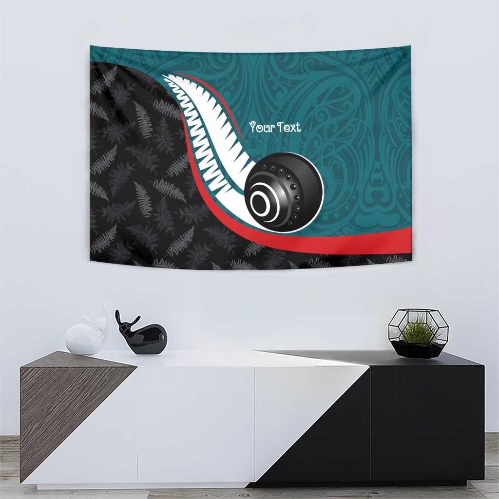 Personalised Aotearoa Lawn Bowls Tapestry Maori and Silver Fern Sporty Style Teal Color LT03 - Polynesian Pride
