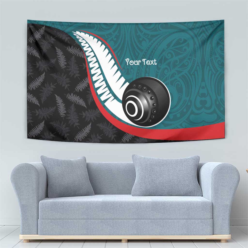 Personalised Aotearoa Lawn Bowls Tapestry Maori and Silver Fern Sporty Style Teal Color LT03 - Polynesian Pride