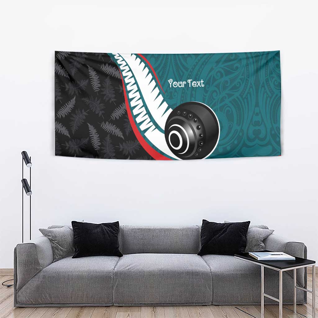 Personalised Aotearoa Lawn Bowls Tapestry Maori and Silver Fern Sporty Style Teal Color LT03 - Polynesian Pride