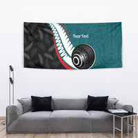 Personalised Aotearoa Lawn Bowls Tapestry Maori and Silver Fern Sporty Style Teal Color LT03 - Polynesian Pride