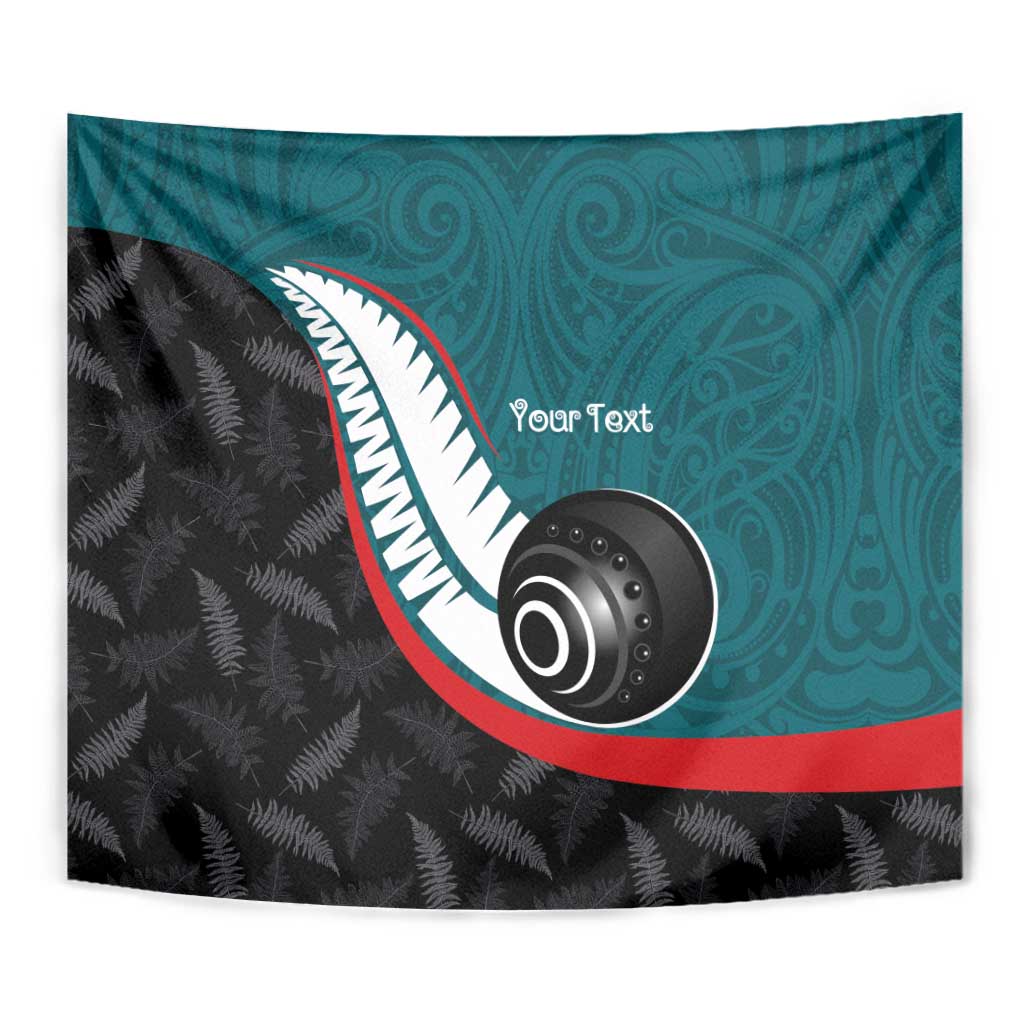 Personalised Aotearoa Lawn Bowls Tapestry Maori and Silver Fern Sporty Style Teal Color LT03 - Polynesian Pride