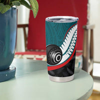Personalised Aotearoa Lawn Bowls Tumbler Cup Maori and Silver Fern Sporty Style Teal Color LT03 - Polynesian Pride