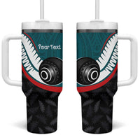 Personalised Aotearoa Lawn Bowls Tumbler With Handle Maori and Silver Fern Sporty Style Teal Color LT03 One Size: 40 oz Teal - Polynesian Pride