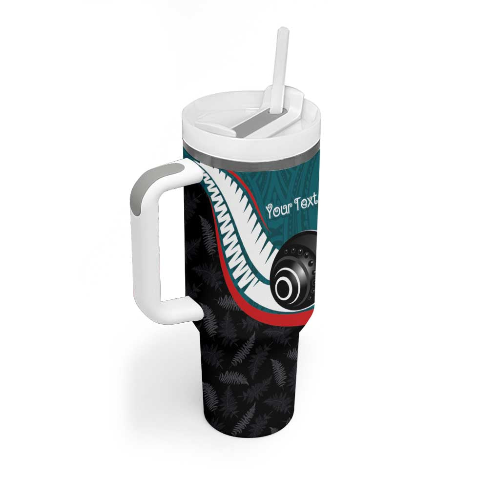 Personalised Aotearoa Lawn Bowls Tumbler With Handle Maori and Silver Fern Sporty Style Teal Color LT03 - Polynesian Pride