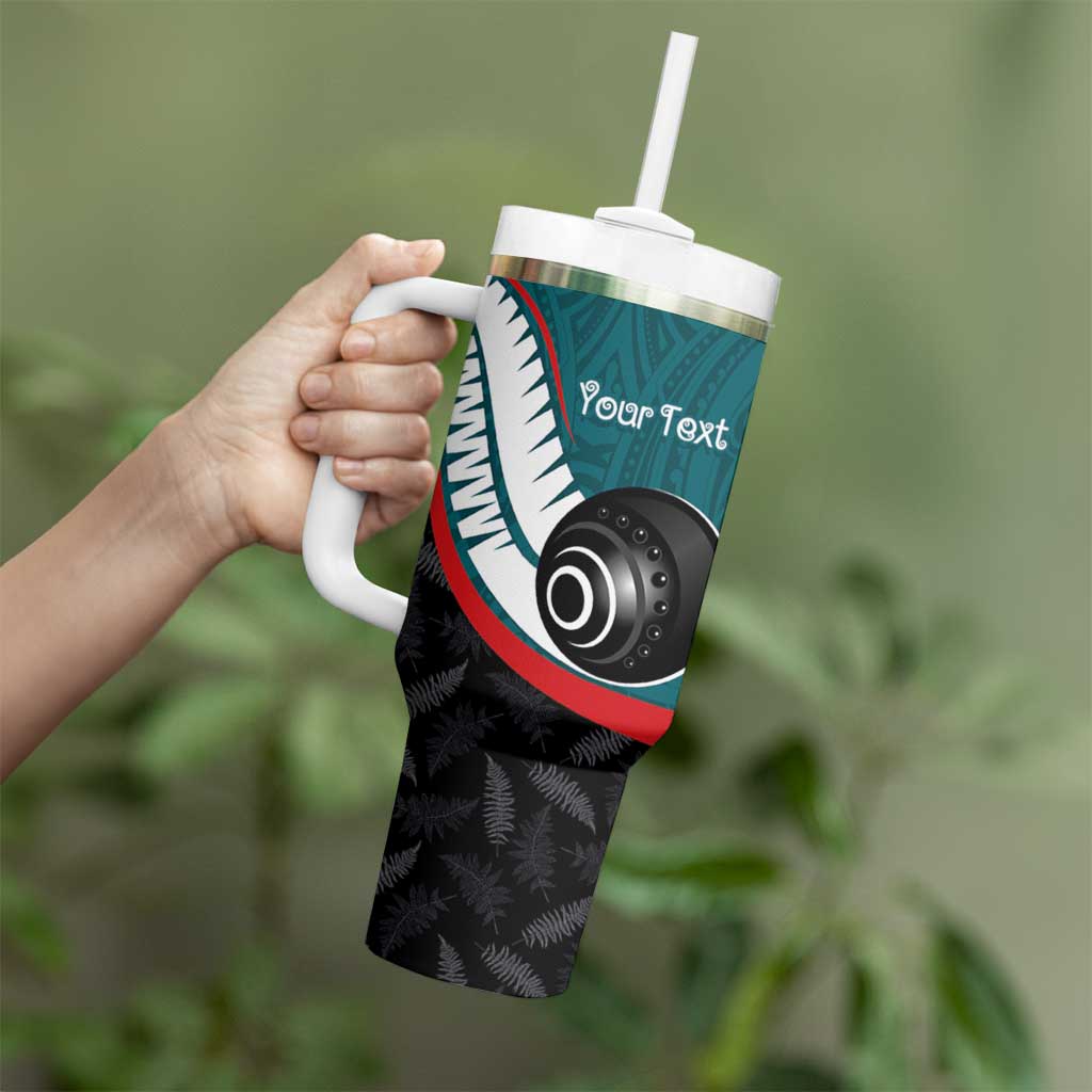Personalised Aotearoa Lawn Bowls Tumbler With Handle Maori and Silver Fern Sporty Style Teal Color LT03 - Polynesian Pride
