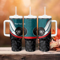 Personalised Aotearoa Lawn Bowls Tumbler With Handle Maori and Silver Fern Sporty Style Teal Color LT03 - Polynesian Pride