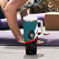 Personalised Aotearoa Lawn Bowls Tumbler With Handle Maori and Silver Fern Sporty Style Teal Color LT03 - Polynesian Pride