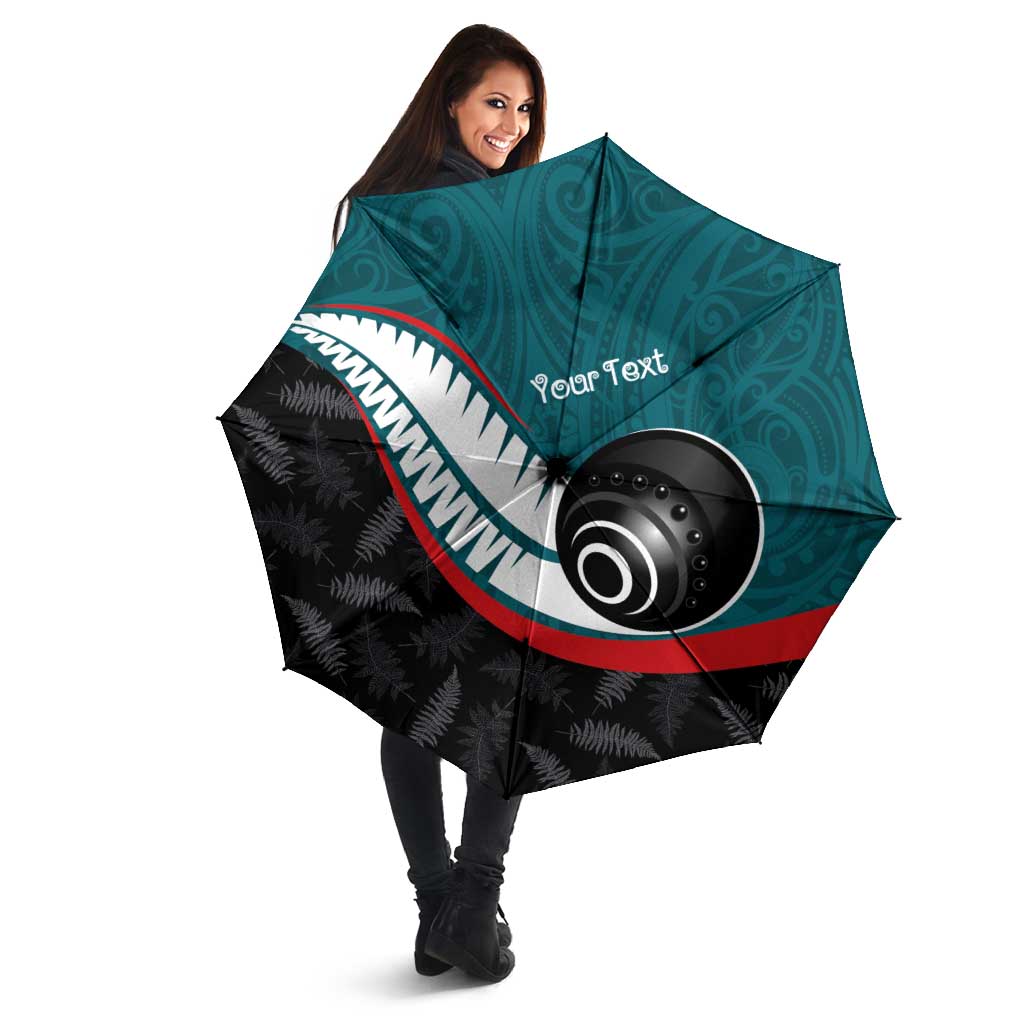 Personalised Aotearoa Lawn Bowls Umbrella Maori and Silver Fern Sporty Style Teal Color LT03 - Polynesian Pride