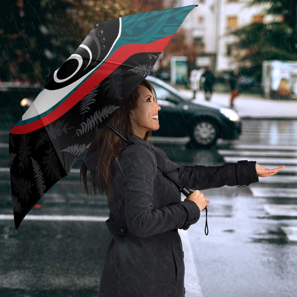 Personalised Aotearoa Lawn Bowls Umbrella Maori and Silver Fern Sporty Style Teal Color LT03 - Polynesian Pride