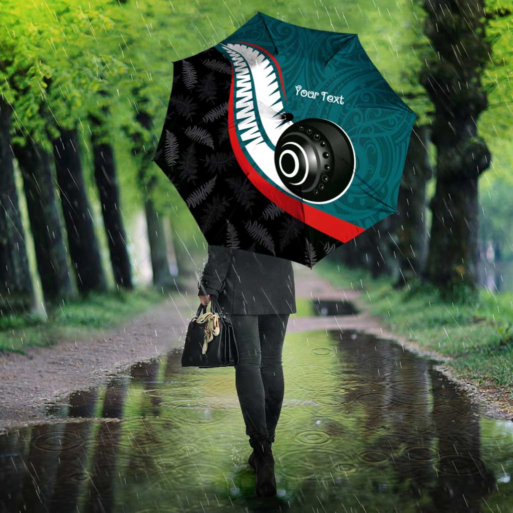 Personalised Aotearoa Lawn Bowls Umbrella Maori and Silver Fern Sporty Style Teal Color LT03 - Polynesian Pride