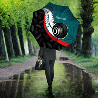 Personalised Aotearoa Lawn Bowls Umbrella Maori and Silver Fern Sporty Style Teal Color LT03 - Polynesian Pride