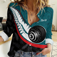 Personalised Aotearoa Lawn Bowls Women Casual Shirt Maori and Silver Fern Sporty Style Teal Color LT03 Female Teal - Polynesian Pride