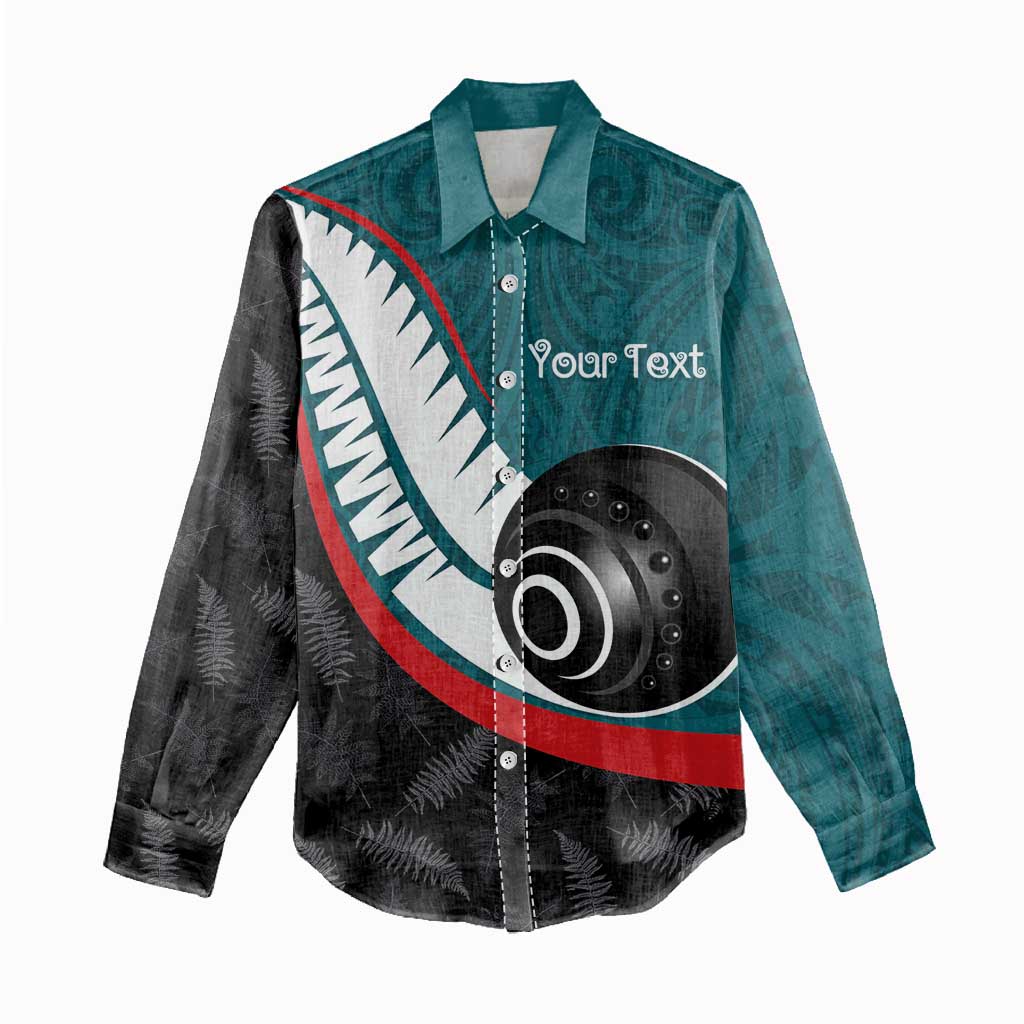 Personalised Aotearoa Lawn Bowls Women Casual Shirt Maori and Silver Fern Sporty Style Teal Color LT03 - Polynesian Pride