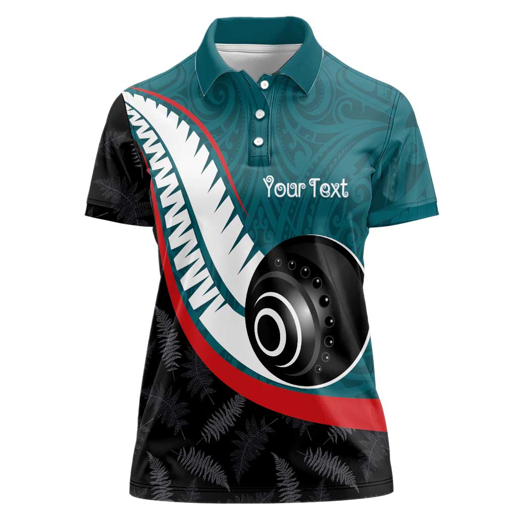 Personalised Aotearoa Lawn Bowls Women Polo Shirt Maori and Silver Fern Sporty Style Teal Color LT03 Female Teal - Polynesian Pride