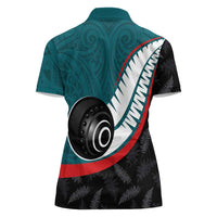 Personalised Aotearoa Lawn Bowls Women Polo Shirt Maori and Silver Fern Sporty Style Teal Color LT03 - Polynesian Pride