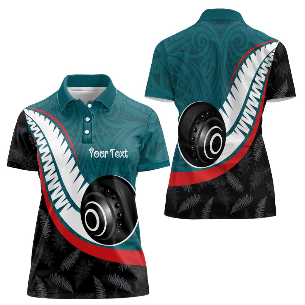 Personalised Aotearoa Lawn Bowls Women Polo Shirt Maori and Silver Fern Sporty Style Teal Color LT03 - Polynesian Pride