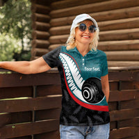 Personalised Aotearoa Lawn Bowls Women Polo Shirt Maori and Silver Fern Sporty Style Teal Color LT03 - Polynesian Pride