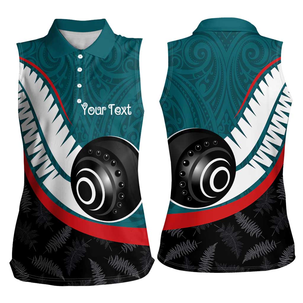 Personalised Aotearoa Lawn Bowls Women Sleeveless Polo Shirt Maori and Silver Fern Sporty Style Teal Color LT03 - Polynesian Pride