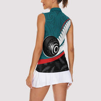 Personalised Aotearoa Lawn Bowls Women Sleeveless Polo Shirt Maori and Silver Fern Sporty Style Teal Color LT03 - Polynesian Pride