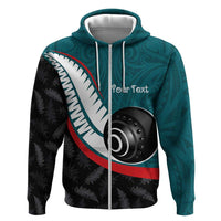 Personalised Aotearoa Lawn Bowls Zip Hoodie Maori and Silver Fern Sporty Style Teal Color LT03 Zip Hoodie Teal - Polynesian Pride