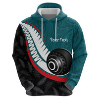 Personalised Aotearoa Lawn Bowls Zip Hoodie Maori and Silver Fern Sporty Style Teal Color LT03 - Polynesian Pride