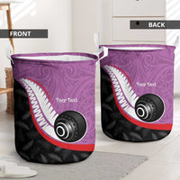 Personalised Aotearoa Lawn Bowls Laundry Basket Maori and Silver Fern Sporty Style Pink Color LT03 - Polynesian Pride