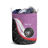 Personalised Aotearoa Lawn Bowls Laundry Basket Maori and Silver Fern Sporty Style Pink Color LT03 - Polynesian Pride