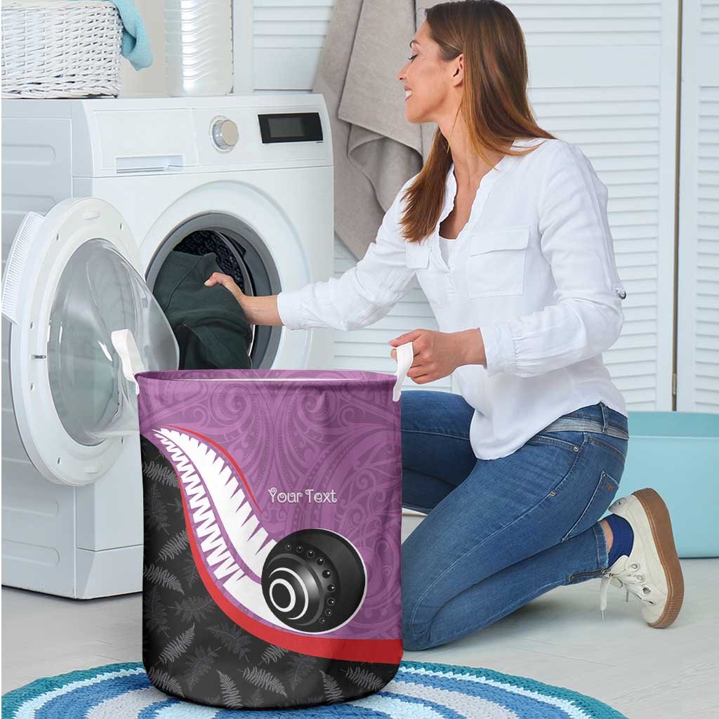 Personalised Aotearoa Lawn Bowls Laundry Basket Maori and Silver Fern Sporty Style Pink Color LT03 - Polynesian Pride