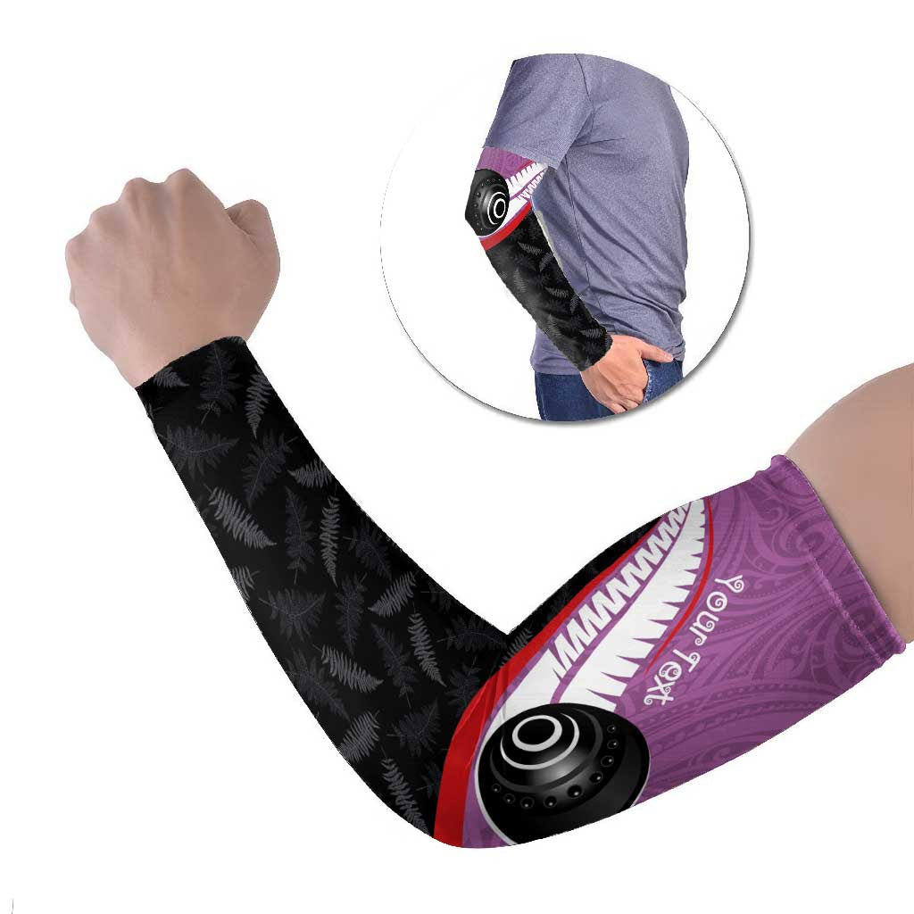 Personalised Aotearoa Lawn Bowls Arm Sleeves Maori and Silver Fern Sporty Style Pink Color - Polynesian Pride