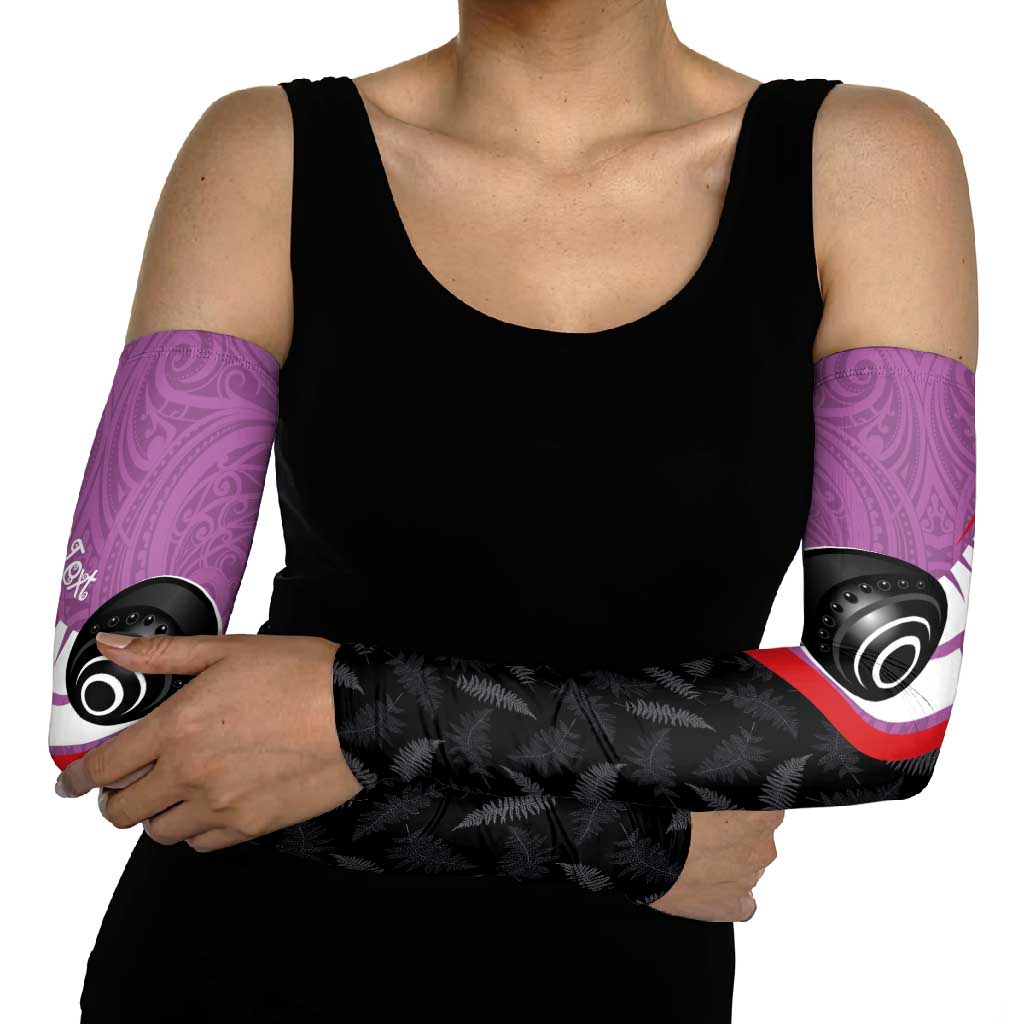 Personalised Aotearoa Lawn Bowls Arm Sleeves Maori and Silver Fern Sporty Style Pink Color LT03 - Polynesian Pride