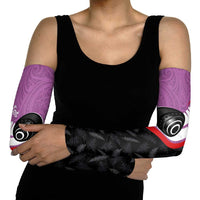 Personalised Aotearoa Lawn Bowls Arm Sleeves Maori and Silver Fern Sporty Style Pink Color LT03 - Polynesian Pride